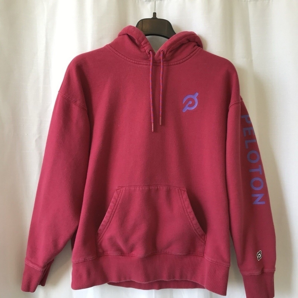 Peloton Womens Fuchsia Long Sleeve Drawstring Fleece Pullover Hoodie Size Small - Picture 2 of 15